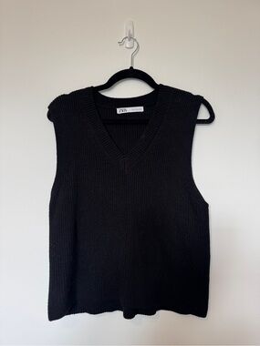 ZARA Black Ribbed V-Neck Sweater Vest